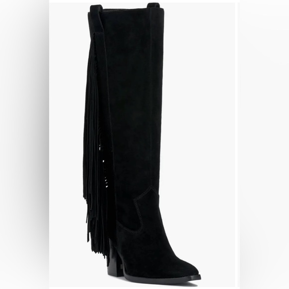 Vince Camuto Black Over the Knee Boots with Fringe - Picture 3 of 3